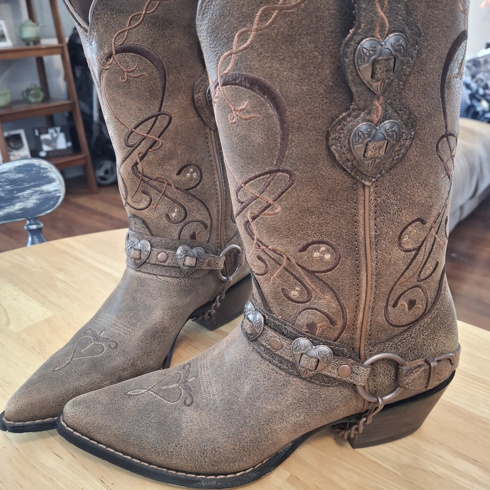 Durango Tan Embroidered Heeled Boots